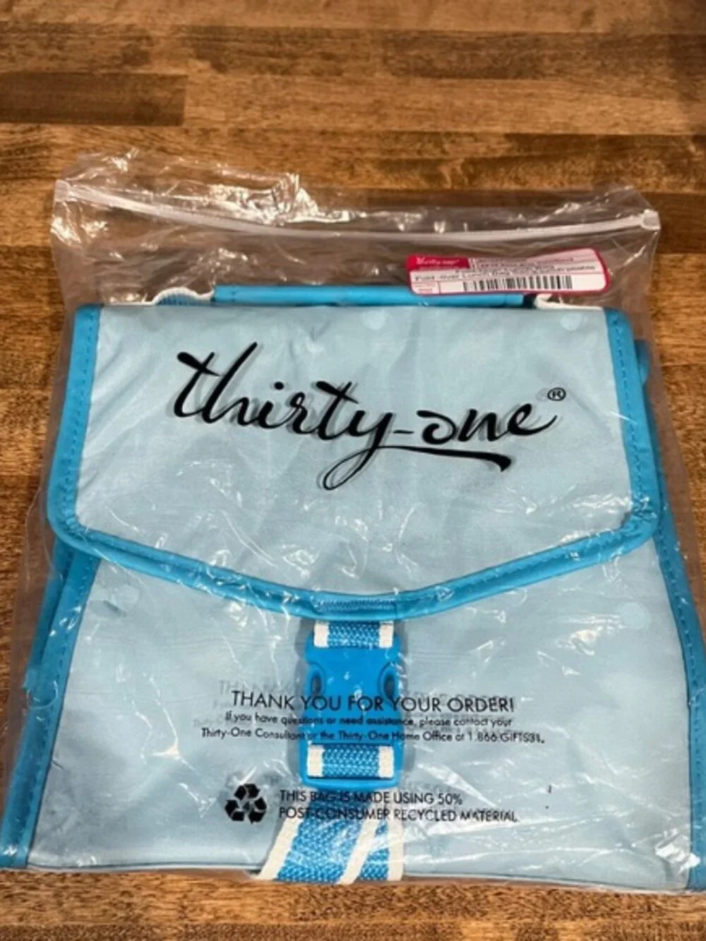 Thirty-One - Fold Over Lunch Bag - Neon Blue Colorblock - NWT